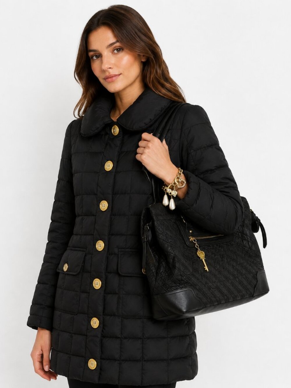 Juicy Couture Y2K Black Quilted 3-Piece Bundle — Puffer Coat, Tote Bag & Pearl C